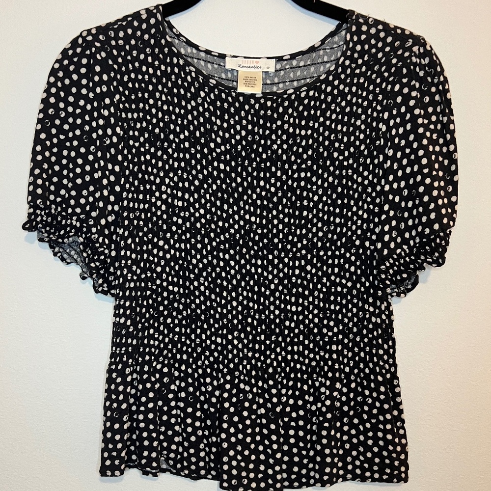 Urban Romantics Black & White Polka Dot Smocked Top - Size S